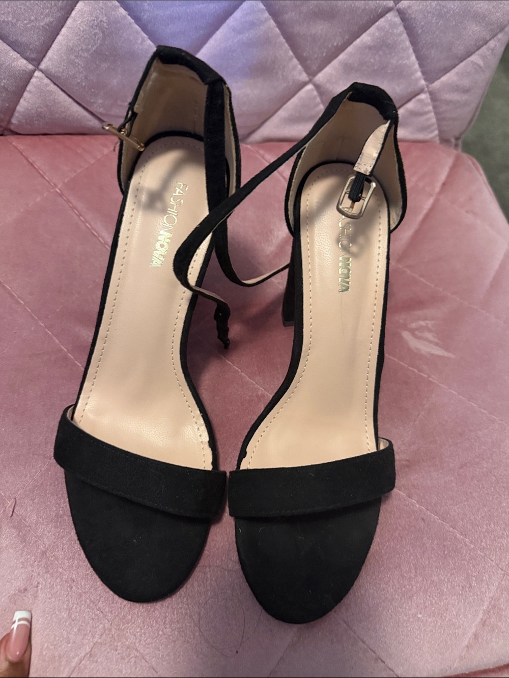 Fashion Nova Black Suede Open-Toe Ankle-Strap Heels
